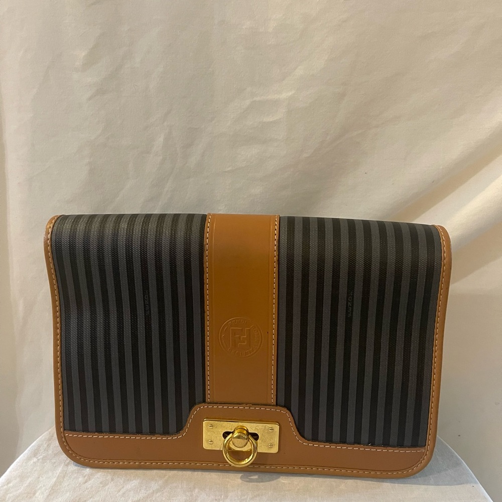 Fendi Black and Brown Striped Shoulder Bag No Strap
